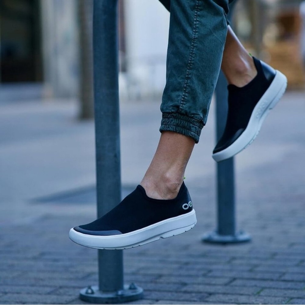 OOFOS Charcoal and White Slip-On Athletic Shoes